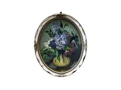 Vase of flowers by Valentino Ghiglia, oil on oval cardboard, offered Mar 2026