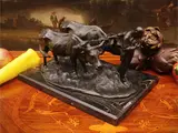 Giuseppe Rossi, Plowing, bronze sculpture on marble base