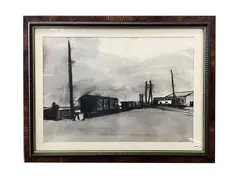 Industrial landscape by Enotrio Pugliese Enotrio, mixed media on paper, offered Mar 2026