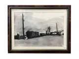 Industrial landscape by Enotrio Pugliese Enotrio, mixed media on paper, offered Mar 2026