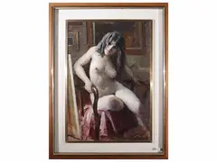 Il giudizio della modella by Giulio Salti, oil on faesite, offered Mar 2026