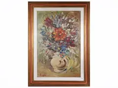 Vase of flowers by Enzo Pregno, oil on canvas, offered Mar 2026