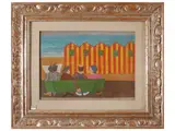 Nino Carozzi, I pensionati 1968, mixed media on cardboard