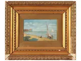 Nicola Biondi, Spiaggia con bagnanti, oil on panel