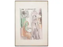 Bruno Cassinari, Artist's studio, watercolor engraving