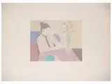 Aldo Salvadori, Woman reading in an interior, lithograph