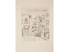 Urban view with bridge - View of the city by Orfeo Tamburi, two engravings, offered Mar 2026