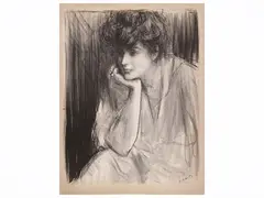 Albert de Belleroche, Portrait of a lady, lithograph
