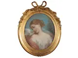 Pierre-Joseph Dedereux Dorcy, Girl with dove, pastel on paper applied to oval canvas