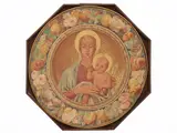 Garibaldo Cepparelli, Madonna and Child within a garland of flowers and fruit, circular panel presumably in painted stucco
