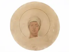 Garibaldo Cepparelli, Face study, mixed media sketch on circular cardboard panel