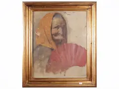 Garibaldo Cepparelli, Portrait of an old woman with a fan, oil on canvas