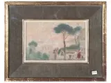 Eduardo Dalbono, Neapolitan landscape with Acquaiole, tempera on paper