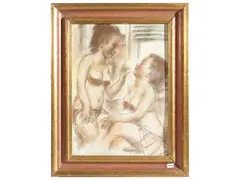 Bathers by Ermanno Toschi, mixed media on paper, offered Dec 2025
