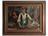 Romano Stefanelli, La ragazza del bar, oil on cardboard