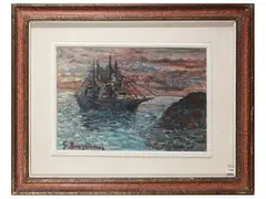 Veliero 1940 by Guido Borgianni, oil on cardboard, offered Dec 2025