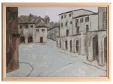 Renzo Grazzini, Piazza di Greve 1982, oil on a plywood table