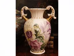 Guido Cacciapuoti, Ceramic vase, Ada Carraro, painted in the round with floral motifs