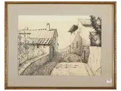 Glimpses of the country by Antonio D'Arliano, three mixed media drawings on paper, offered Dec 2025
