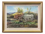Angelo Giovanni Ciucci, Donkeys and Ox carts, two oil paintings on panel