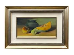 Still life with yellow melon by Giancarlo Garzelli, oil on panel, offered Dec 2025