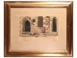 Pio Joris, Building's glimpse with a girl, watercolor on paper