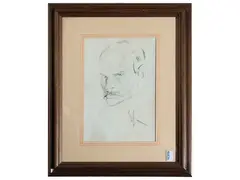 Portrait of man with mustache by Enrico Sacchetti, charcoal on paper, offered Dec 2025