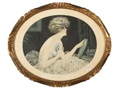 Maurice Millière, Female figures, Pair of oval engravings