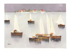 Lido Bettarini, Seascape with sailing boats, oil on canvas