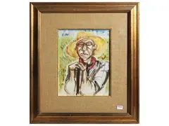 Peasant 1970 by Giuseppe Migneco, tempera on paper laid on canvas board, offered Nov 2025
