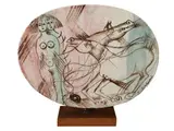 Bruno Cassinari, Horses and female face, Polychrome ceramic tile on wooden base