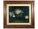 Enzo Pregno, Composition with skull, oil on canvas