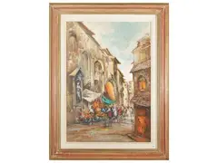 Market scene by Norberto Martini, oil on canvas, offered Nov 2025