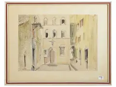 Volta dei Girolami e Piazza del Limbo 1955 by Rodolfo Marma, two watercolors on paper, offered Nov 2025