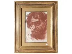 Male portrait by Pietro Annigoni, red chalk on paper laid on panel, offered Nov 2025