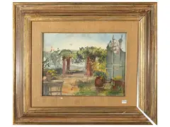 Romano Stefanelli, View of a garden, oil on canvas board