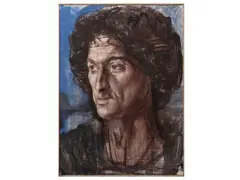 Romano Stefanelli, Studio di testa di personaggio pagano, Mixed media on cardboard laid on panel