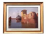 Angiolo Volpe, Entrance to the Medici Port of Livorno, oil on canvas