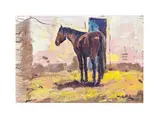 Angiolo Volpe, Interior of stable with horse, oil on panel