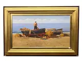 Angiolo Volpe, Marina di Cecina barche, oil on canvas