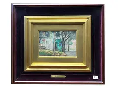 Landscape with green house 1956 by Gino Romiti, oil on faesite, offered Nov 2025