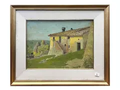 Tuscan landscape with a view of a farmhouse by Carlo Passigli, oil on panel, offered Nov 2025