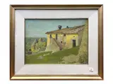 Carlo Passigli, Tuscan landscape with a view of a farmhouse, oil on panel