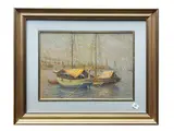 Adriano Baracchini Caputi, Tartane in the port (Livorno of the past) 1967, oil on panel