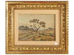Tuscan landscape by Gino Romiti, oil on panel, offered Nov 2025