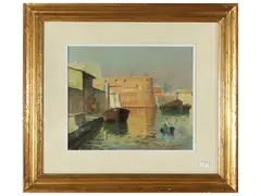Medici Port of Livorno by Giorgio Luxardo, oil on canvas board, offered Nov 2025