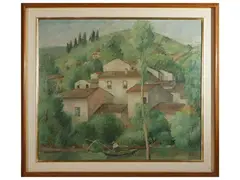 Silvio Pucci, Landscape with fisherman, oil on canvas