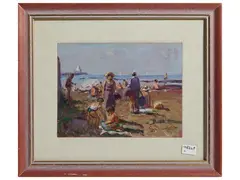 Bathers in a seascape by Giorgio Luxardo, Oil on panel, offered Nov 2025