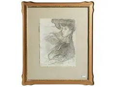 Female portrait by Ulvi Liegi, charcoal on paper partially applied to cardboard, offered Nov 2025
