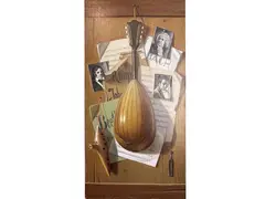 Trompe l'oeil with musical instruments by Alfredo Serri, oil on masonite, offered Nov 2025